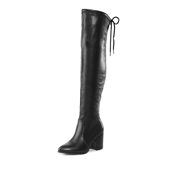 Over the knee Block Heel Boots - BLACK PU -  0